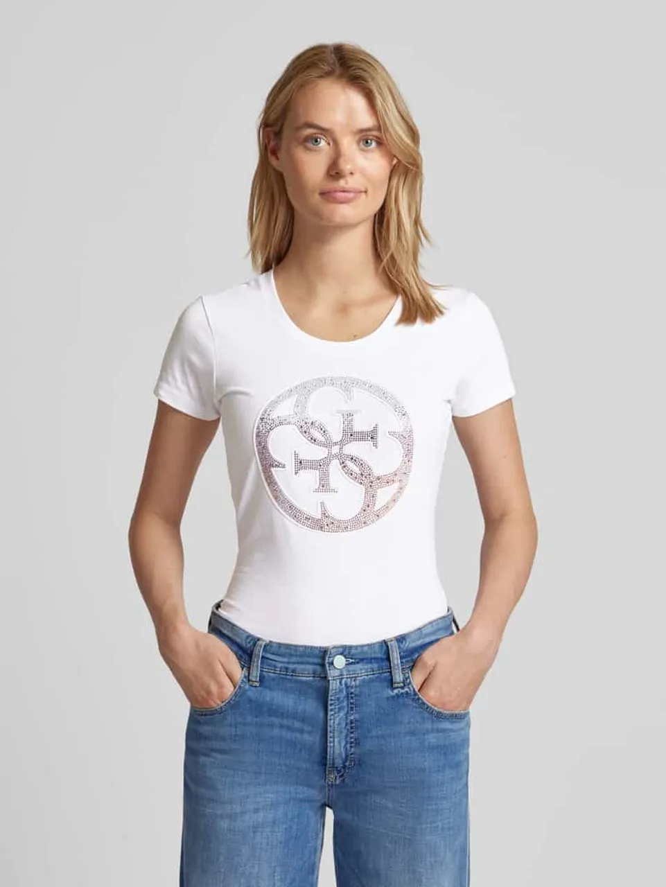 Guess T-Shirt mit Strasssteinbesatz in Weiss