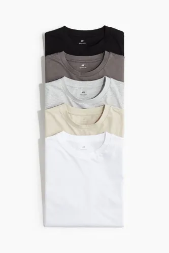 H & M - 5er-Pack T-Shirts in Regular Fit - Grau - Herren