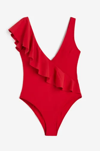 H & M - Badeanzug mit wattierten Cups und High Leg - Rot - Damen