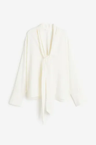 H & M - Bluse mit Bindedetail - Weiß - Damen