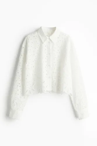 H & M - Bluse mit Broderie Anglaise - Weiß - Damen