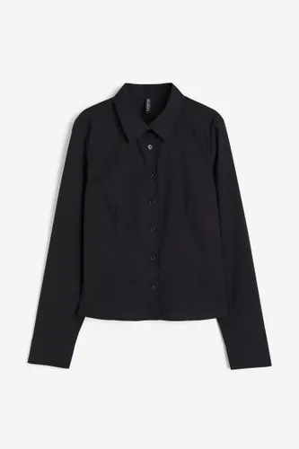 H & M - Figurbetonte Bluse aus Popeline - Schwarz - Damen