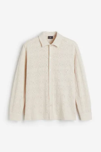 H & M - Jerseyhemd mit Lochmuster in Regular Fit - Beige - Herren