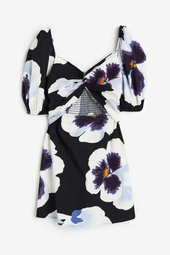 H & M - Kleid aus Leinenmix mit Twistdetail - Schwarz - Damen