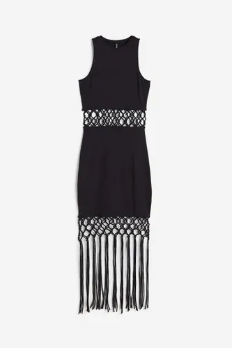 H & M - Kleid mit Cut-out und Fransenbesatz - Schwarz - Damen