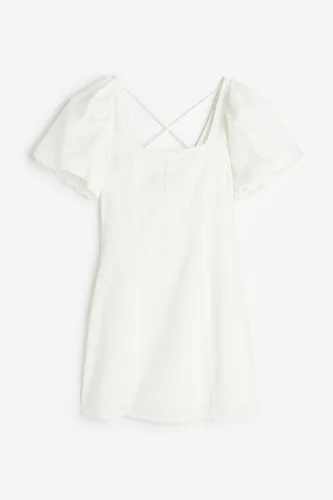 H & M - Kleid mit Puffärmeln - Weiß - Damen