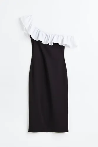 H & M - Off-Shoulder-Kleid mit Volant - Schwarz - Damen