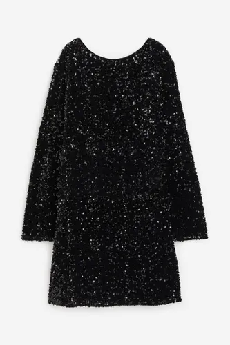 H & M - Paillettenkleid mit tiefem Rückenausschnitt - Schwarz - Damen