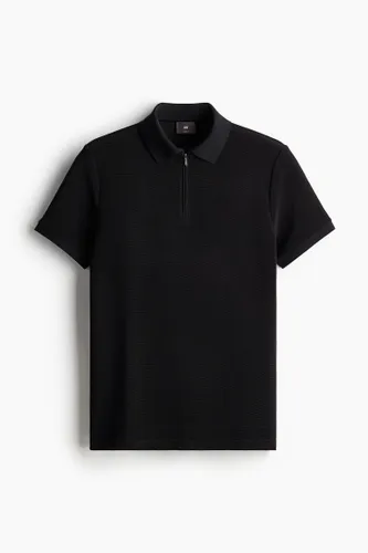H & M - Poloshirt mit Zipper in Slim Fit - Schwarz - Herren