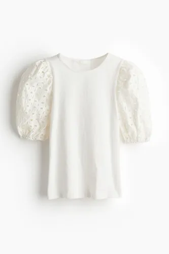 H & M - Shirt mit Puffärmeln - Weiß - Damen