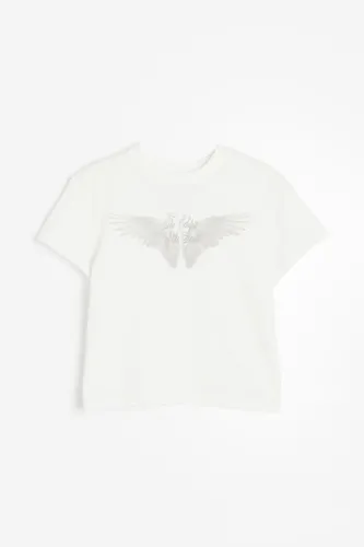 H & M - T-Shirt mit Print - Weiß - Damen