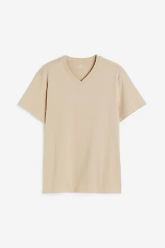 H & M - T-Shirt mit V-Ausschnitt in Regular Fit - Beige - Herren