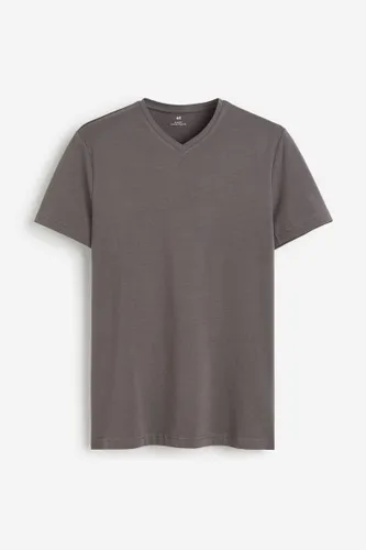 H & M - T-Shirt mit V-Ausschnitt Slim Fit - Grau - Herren