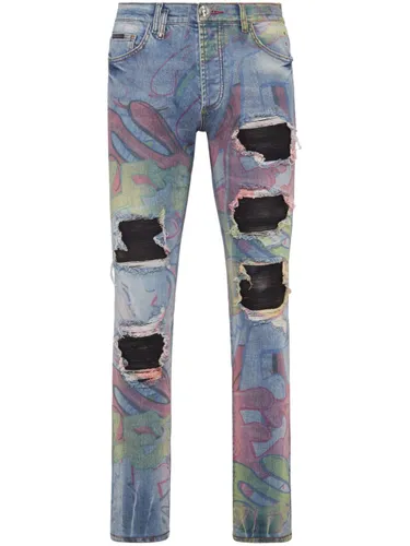 Halbhohe Bombing Graffiti Slim-Fit-Jeans