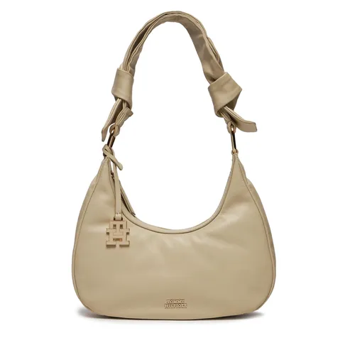 Handtasche Tommy Hilfiger Pushlock Leather Hobo AW0AW16073 Cream 0K4