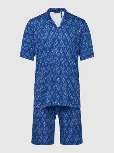Hanro Pyjama mit Allover-Muster Modell 'Night&Day Pyjama kurz' in Blau
