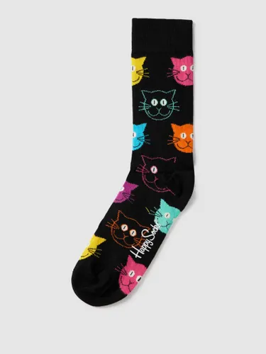 Happy Socks Socken mit Allover-Muster Modell 'CAT' in Black