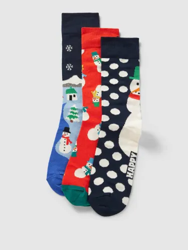 Happy Socks Socken mit Motiv-Print Modell 'Snowman' im 3er-Pack in Dunkelblau