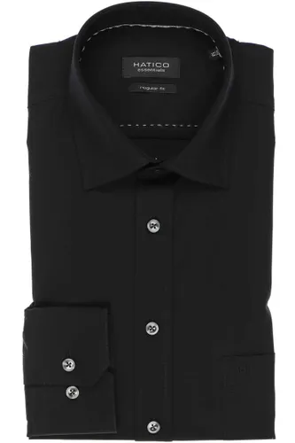 Hatico Regular Fit Hemd schwarz, Einfarbig