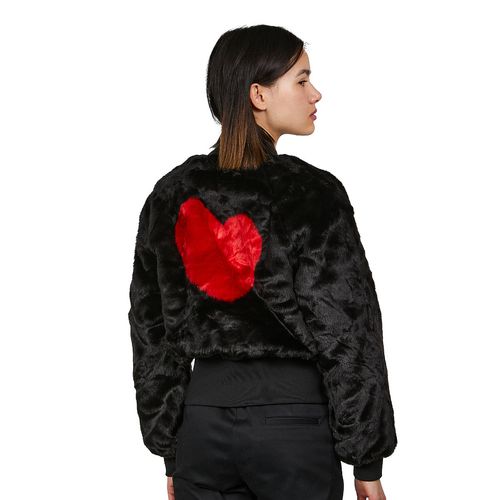 Heart Detail Faux Fur Jacket