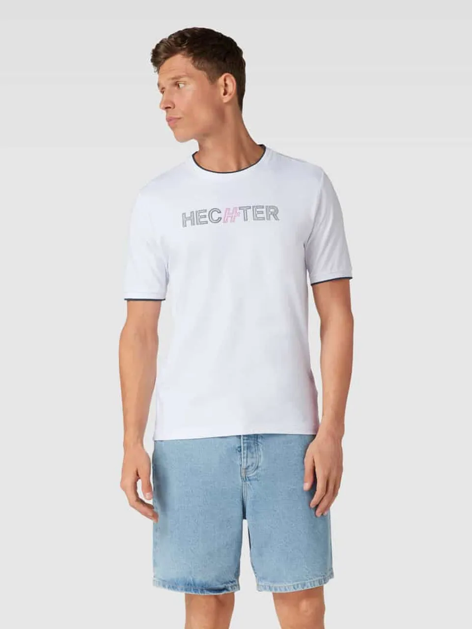 HECHTER PARIS T-Shirt mit Kontraststreifen in Weiss