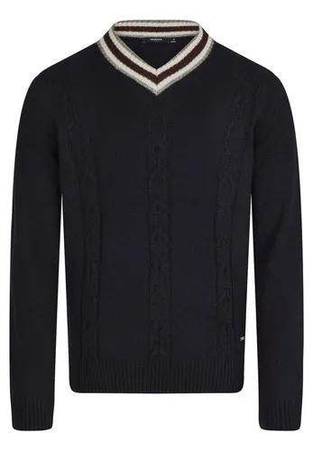HECHTER PARIS V-Ausschnitt-Pullover mit zeitlosem Zopfstrickmuster
