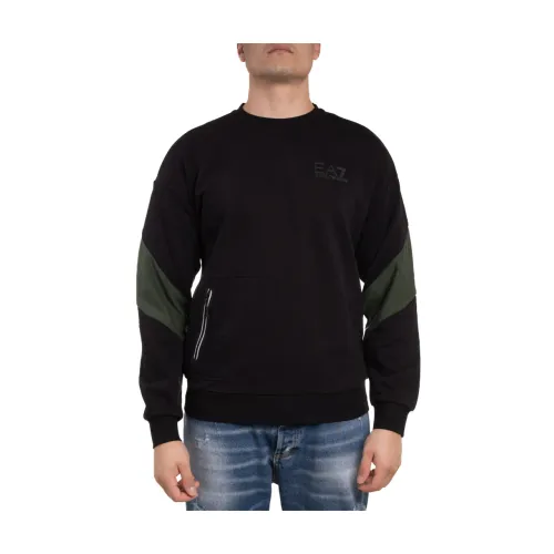 Herren Sweatshirt aus gebürsteter Baumwolle mit seitlicher Reißverschlusstasche Emporio Armani EA7