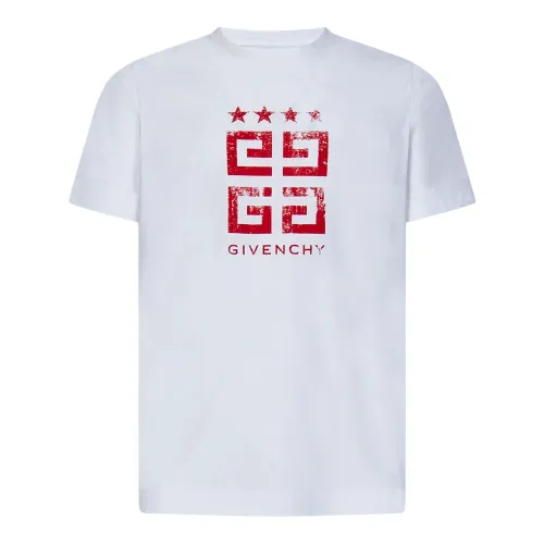 Herren Weißes Slim-Fit T-Shirt mit Rotem 4G Stars Print Givenchy