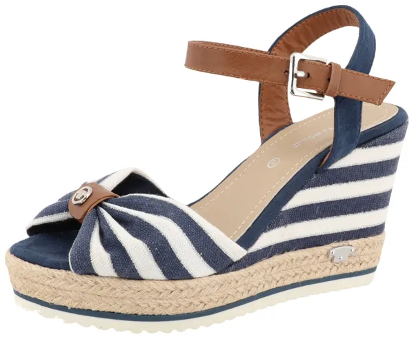 High-Heel-Sandalette TOM TAILOR "Valeria" Gr. 37, bunt (weiß, blau, braun) Damen Schuhe Sandaletten