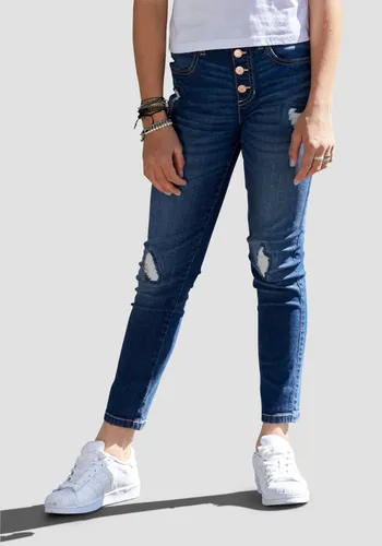 High-waist-Jeans ARIZONA "für Mädchen" Gr. 158, N-Gr, blau (jeansblau) Mädchen Jeans Weite in Schlupfform