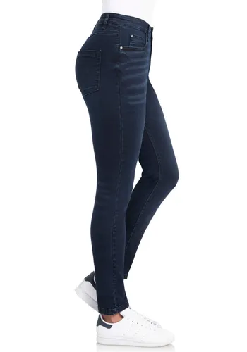 High-waist-Jeans WONDERJEANS "High Waist WH72" Gr. 34, Länge 32, blau (dark blue used) Damen Jeans Röhrenjeans