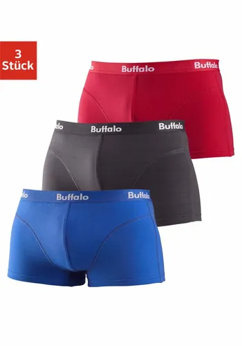 Hipster BUFFALO Gr. 4 (S), 3 St., blau (rot, royalblau, anthrazit) Herren Unterhosen Wäsche mit Overlock-Nähten vorn