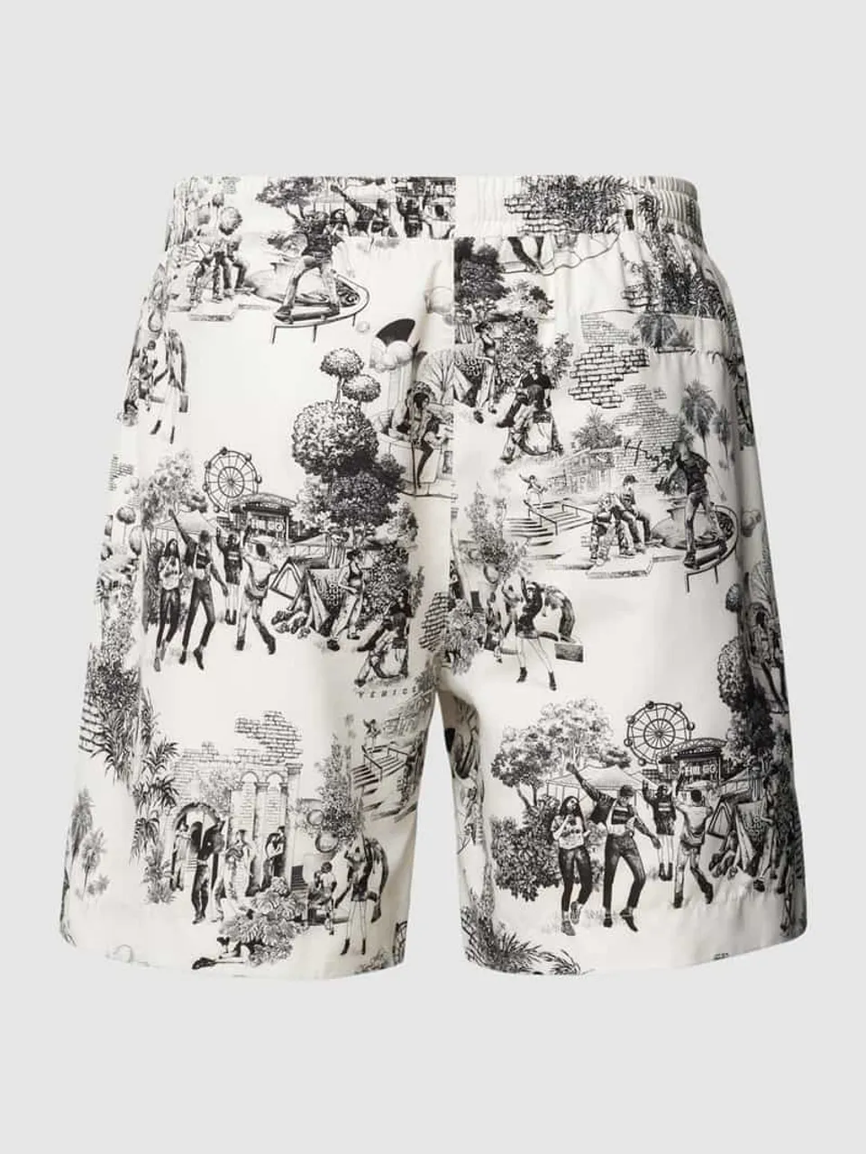 HUGO Badehose mit Allover-Print Modell 'JOUY' in Weiss