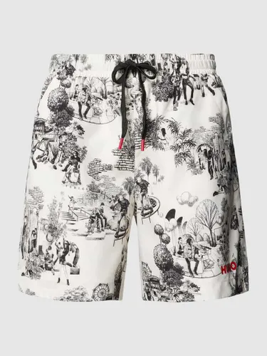 HUGO CLASSIFICATION Badehose mit Allover-Print Modell 'JOUY' in Weiss