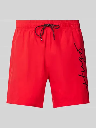 HUGO CLASSIFICATION Badehose mit Label-Print Modell 'Reef' in Rot
