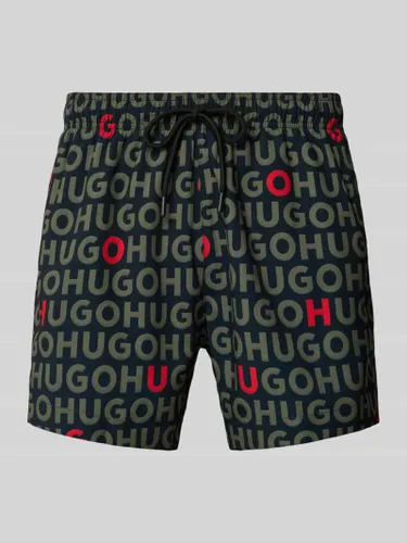 HUGO CLASSIFICATION Badehose mit Logo-Muster Modell 'Tortuga' in Oliv