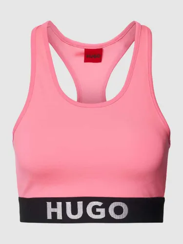 HUGO Crop Top mit Label-Detail Modell 'Darinella' in Neon Pink