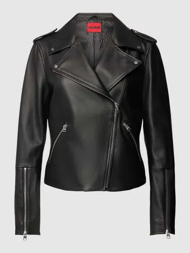 HUGO Lederjacke mit Reißverschlusstaschen Modell 'Lujana' in Black