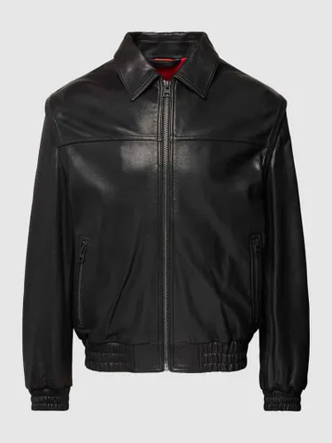HUGO Lederjacke mit Reißverschlusstaschen Modell 'Lyon' in Black