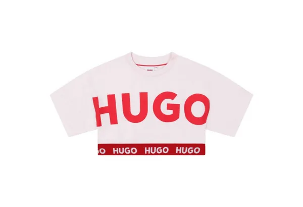 HUGO Print-Shirt HUGO Kids Mädchen T-Shirt hellrosa mit Logo Print
