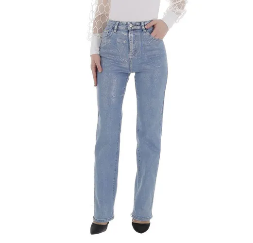 Ital-Design Straight-Jeans Damen Party & Clubwear (86359007) Destroyed-Look Glänzend High Waist Jeans in Blau
