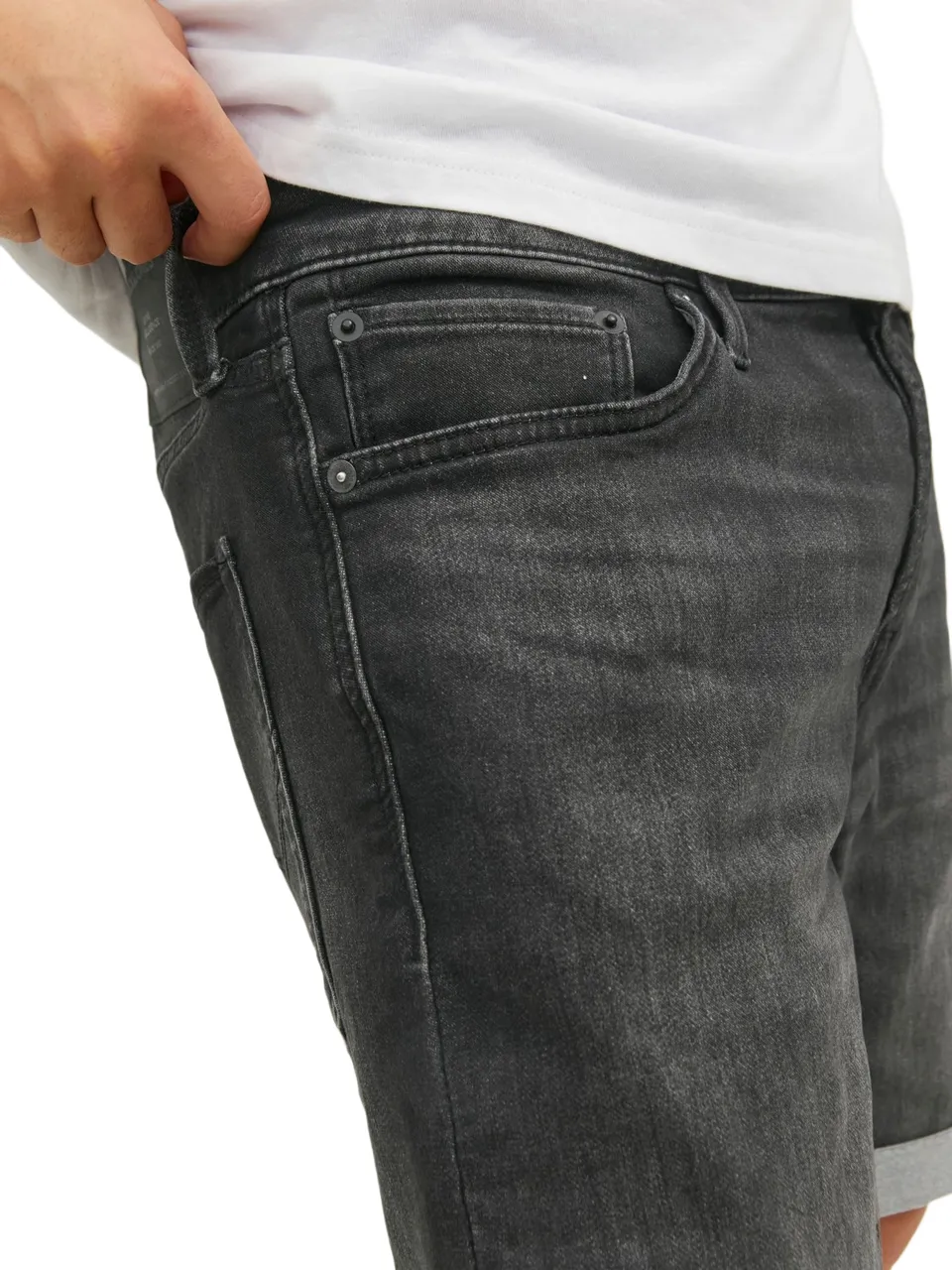 Jack & Jones Herren Jeans Short JJIRICK JJICON GE 612- Regular Fit - Schwarz - Black Denim