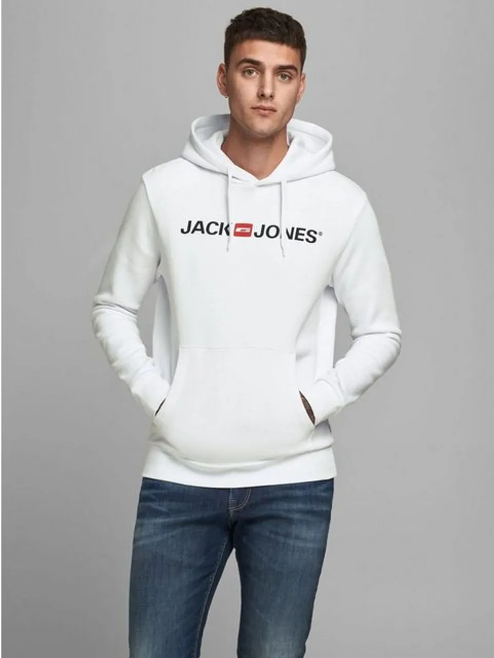 Jack & Jones Hoodie Corp Sweat Hood Kapuzen Sweatshirt Jumper Reg Fit (1-tlg) 3477 in Weiß
