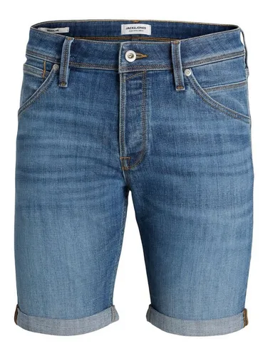 Jack & Jones Jeansshorts Jeans Shorts Knielang Plus Size JJIRICK 6014 in Blau