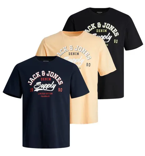 Jack & Jones Print-Shirt Herren T-Shirt 3er Pack Rundhals Print kurzarm Shirt