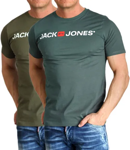 Jack & Jones T-Shirt Bequemes Logo-Shirt mit Printdruck (2er-Pack) unifarbenes Oberteil aus Baumwolle, Größe 3XL