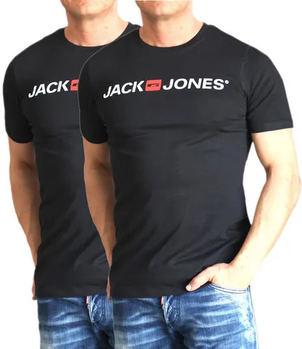 Jack & Jones T-Shirt Bequemes Logo-Shirt mit Printdruck (2er-Pack) unifarbenes Oberteil aus Baumwolle, Größe L
