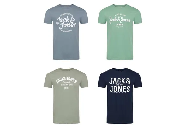 Jack & Jones T-Shirt Herren Logoprintshirt JJLINO Regualar Fit (4-tlg) Kurzarm Tee Shirt mit Rundhalsausschnitt aus 100% Baumwolle