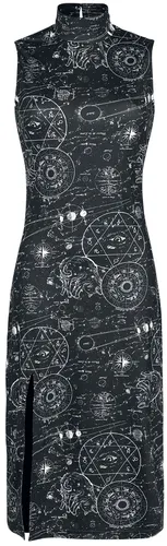 Jawbreaker Alchemy Cat Print Midi Cut Out Dress Mittellanges Kleid schwarz weiß in L