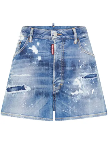 Jeans-Shorts im Distressed-Look mit Logo